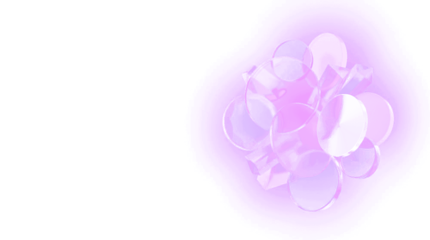 3D render of floating purple glass and chrome crystals representing digital services