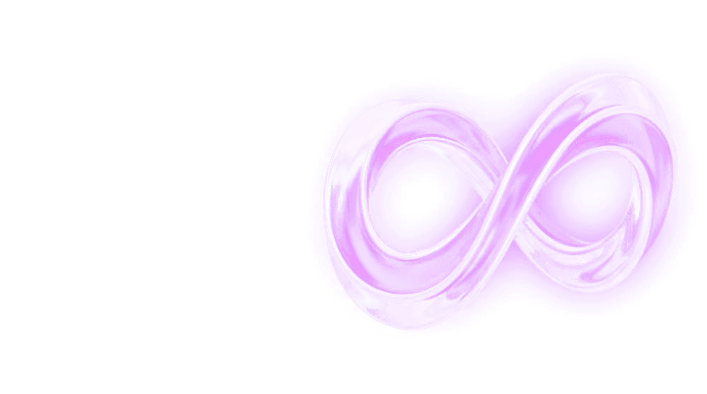 3D render of a chrome and purple glass infinity loop, a symbol of continuous building and improvement
