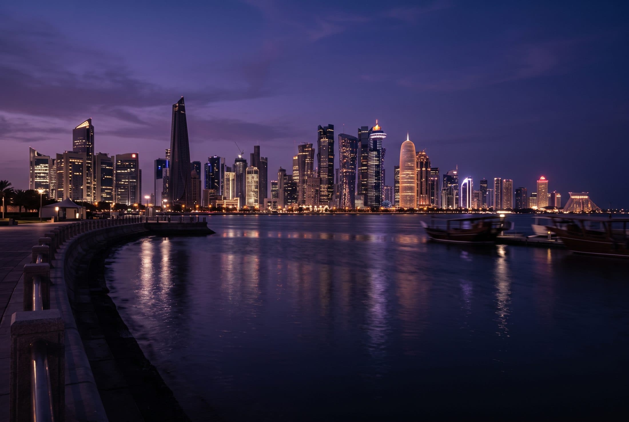 Doha skyline and the Corniche after sunset, where PROCODE is based